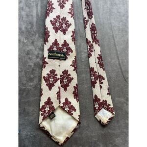 Andhurst‎ Men's Necktie Tie Polyester Vintage Wide Leaf Cream Burgundy 1970's